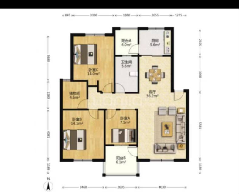 盛世郦都南区，3室2厅2卫，112.00㎡，普装，售价185.00万 二手房