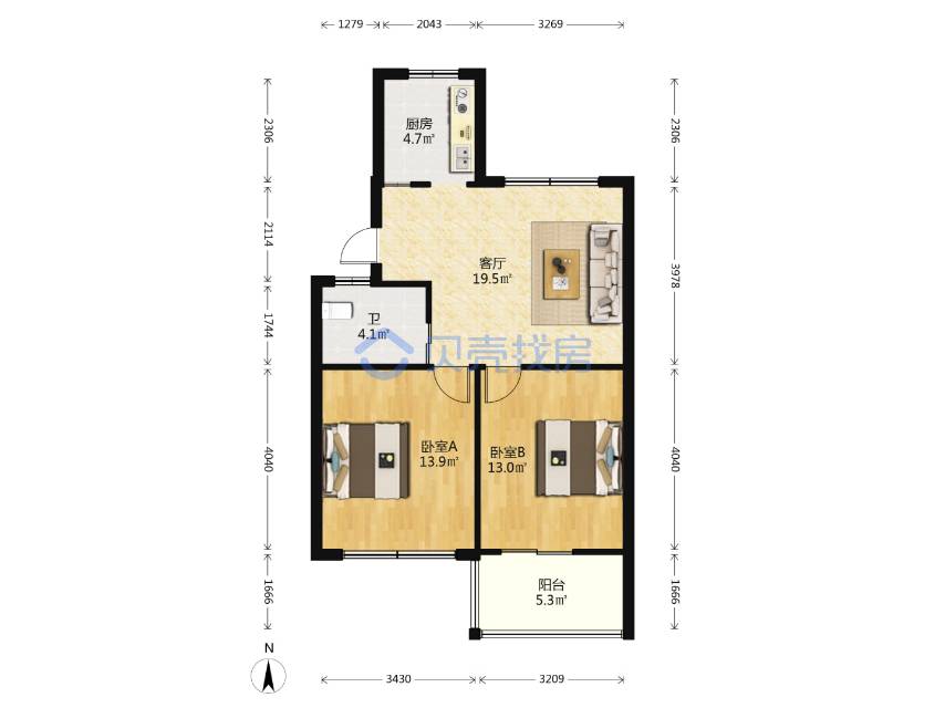 薛家新家园，2室2厅1卫，82.33㎡，精装，售价180.00万 二手房