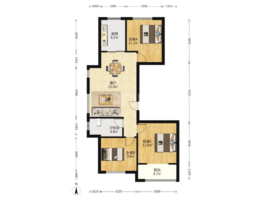 维科馨院西区，3室2厅1卫，91.68㎡，精装，售价230万 二手房