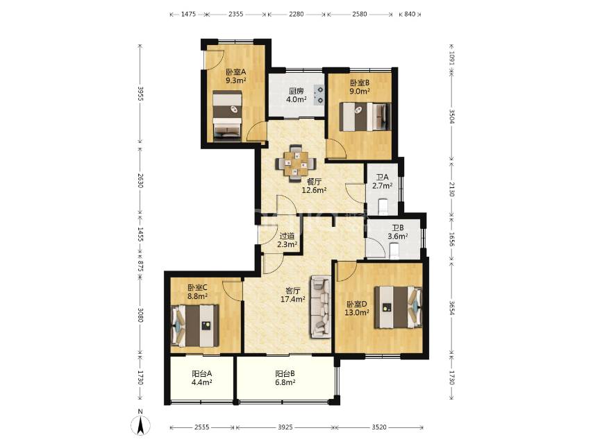 维科馨院西区，4室2厅1卫，127㎡，精装，售价299万 二手房