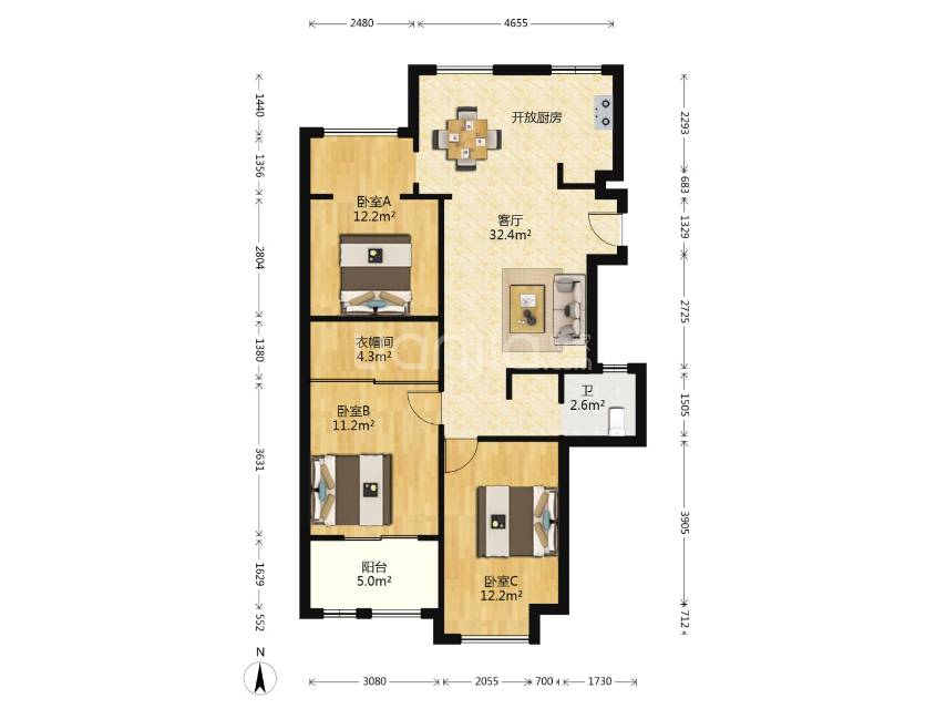 维科馨院西区，3室2厅1卫，103.72㎡，毛坯，售价250万 二手房