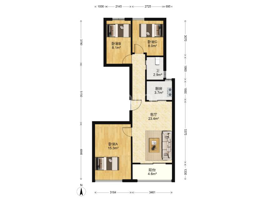 维科馨院西区，3室2厅1卫，96.55㎡，精装，售价248万 二手房