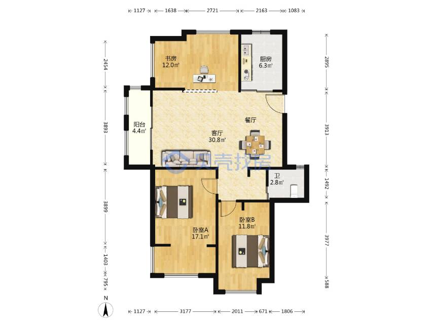 维科馨院西区，3室2厅1卫，105.57㎡，精装，售价280万 二手房