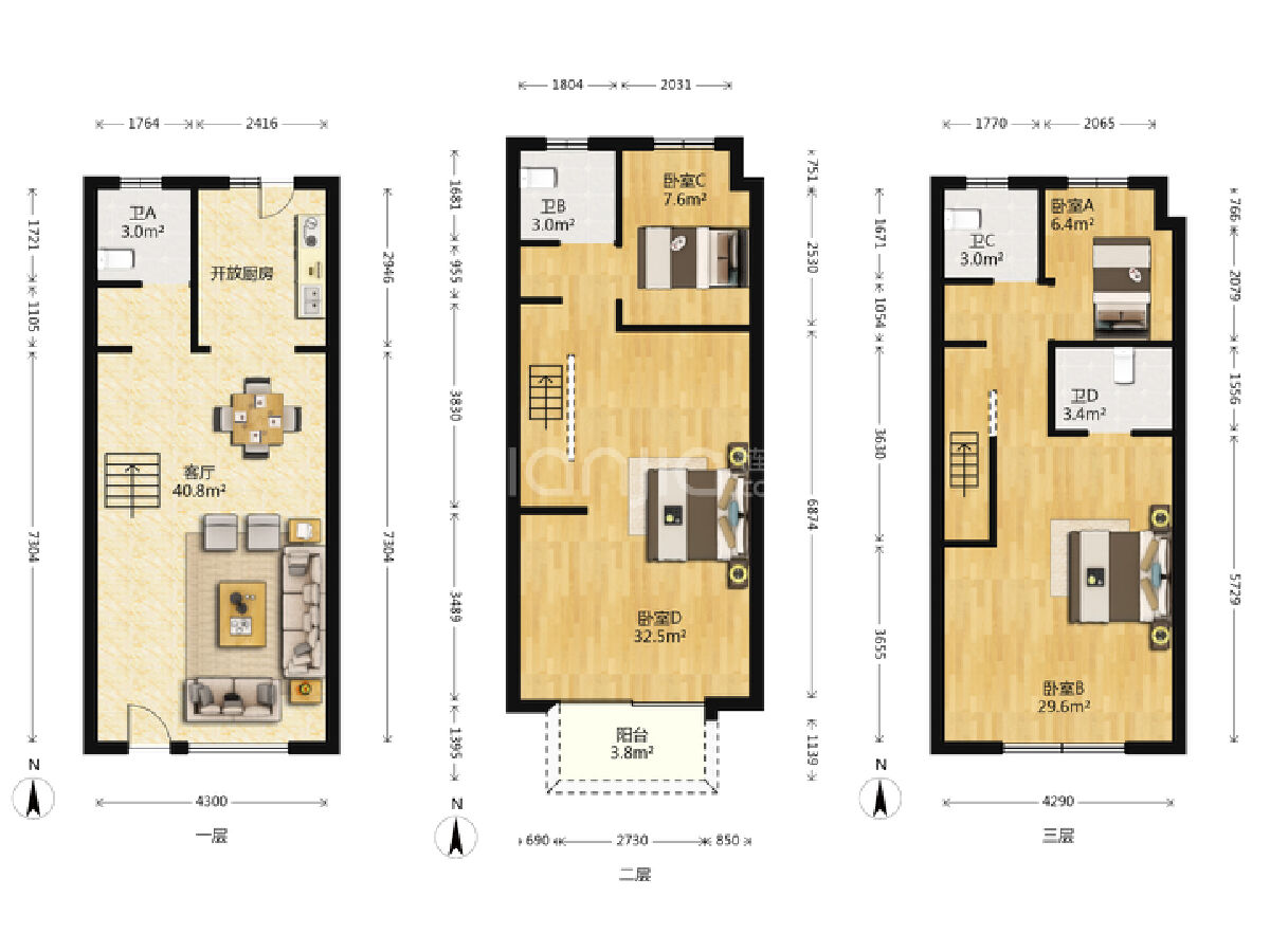 绿地观堂花苑，4室2厅2卫，174.83㎡，毛坯，售价335万 二手房