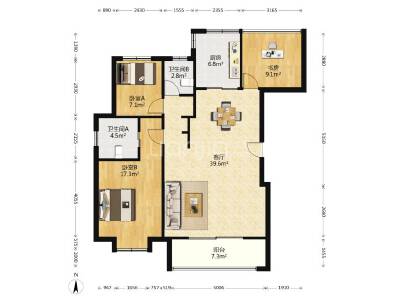 绿地观堂，3室2厅2卫，120㎡，毛坯，售价302万