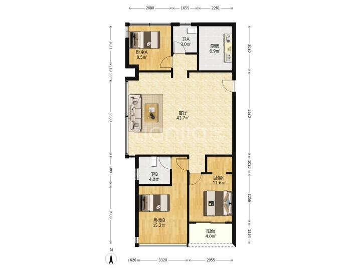 保利天悦，3室2厅2卫，117.00㎡，豪装，售价339.00万 二手房