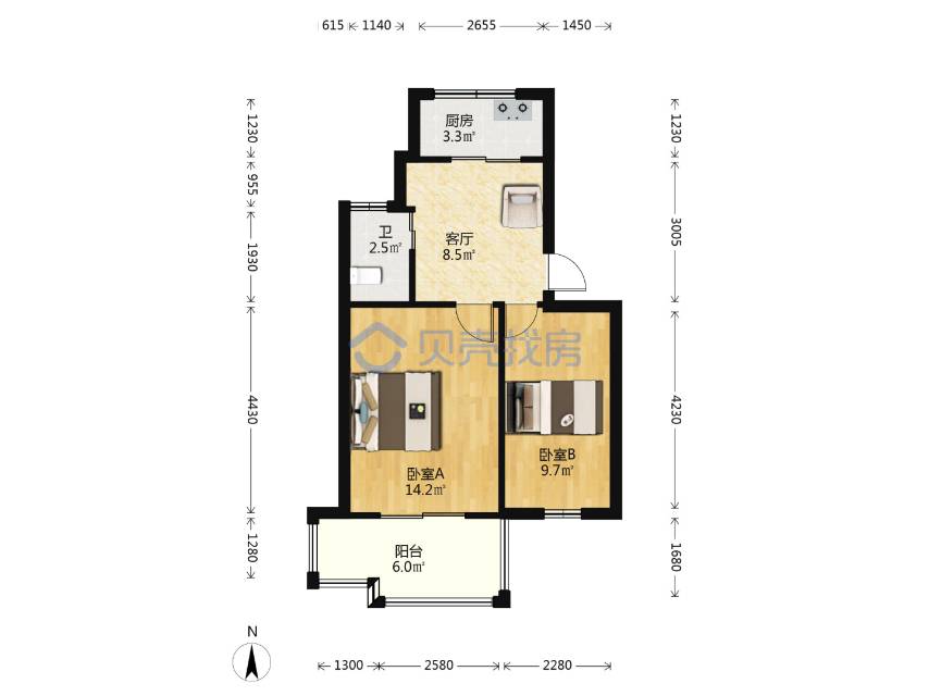 薛家新家园，2室1厅1卫，53.00㎡，普装，租金1800.00元/月 租房