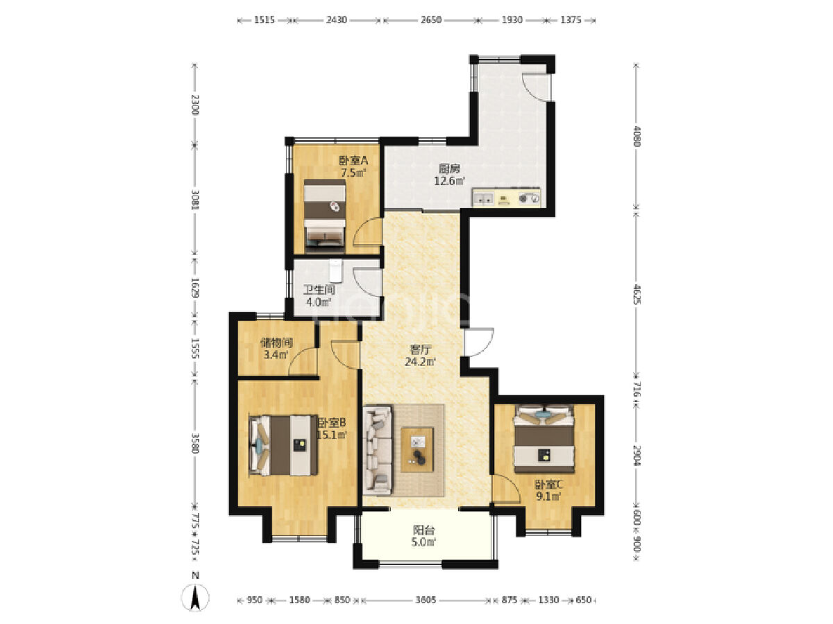 春馨雅居，3室2厅2卫，113㎡，精装，售价249万 二手房