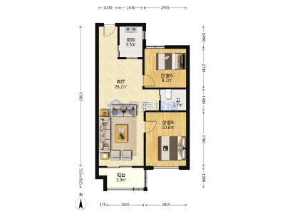 集成名苑，2室2厅1卫，78㎡，精装，售价220万