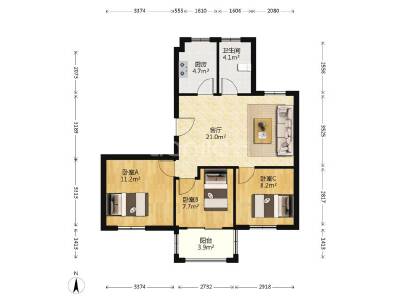 望童北苑一期，3室1厅1卫，101.29㎡，毛坯，售价209万