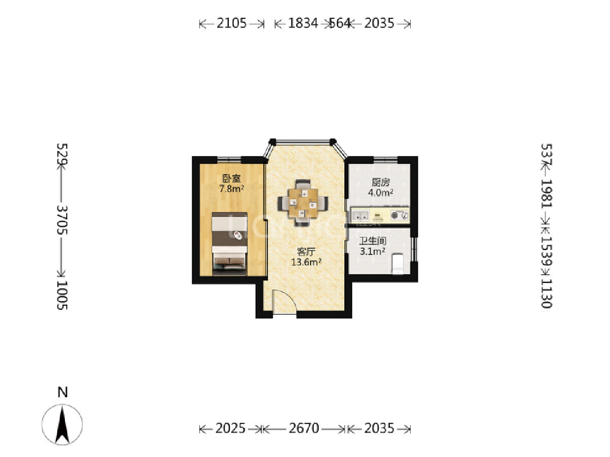盛世华城，1室1厅1卫，43.42㎡，普装，售价110万 二手房