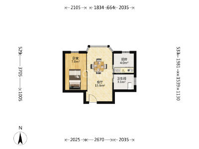 盛世华城，1室1厅1卫，43.42㎡，普装，售价110万