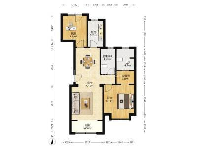 北宸府，3室2厅1卫，105.7㎡，精装，售价360万