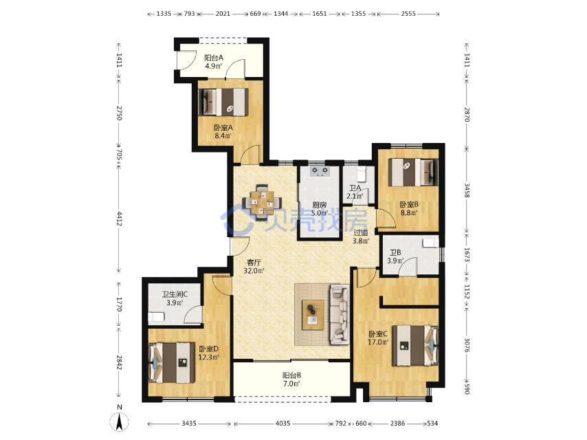 北宸府，4室2厅2卫，138.94㎡，精装，售价431万 二手房