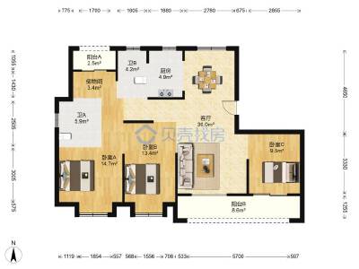 大发海隽府，4室2厅2卫，128.46㎡，普装，售价280万