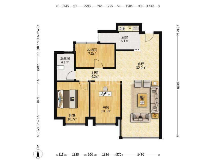 大发海隽府，3室2厅2卫，89㎡，精装，售价228万 二手房