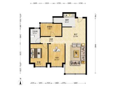 大发海隽府，3室2厅2卫，89㎡，精装，售价228万
