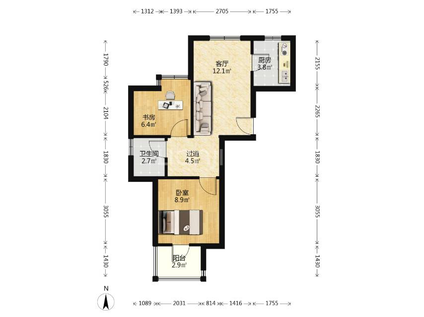 水岸花园，2室2厅1卫，61.59㎡，精装，售价113万 二手房