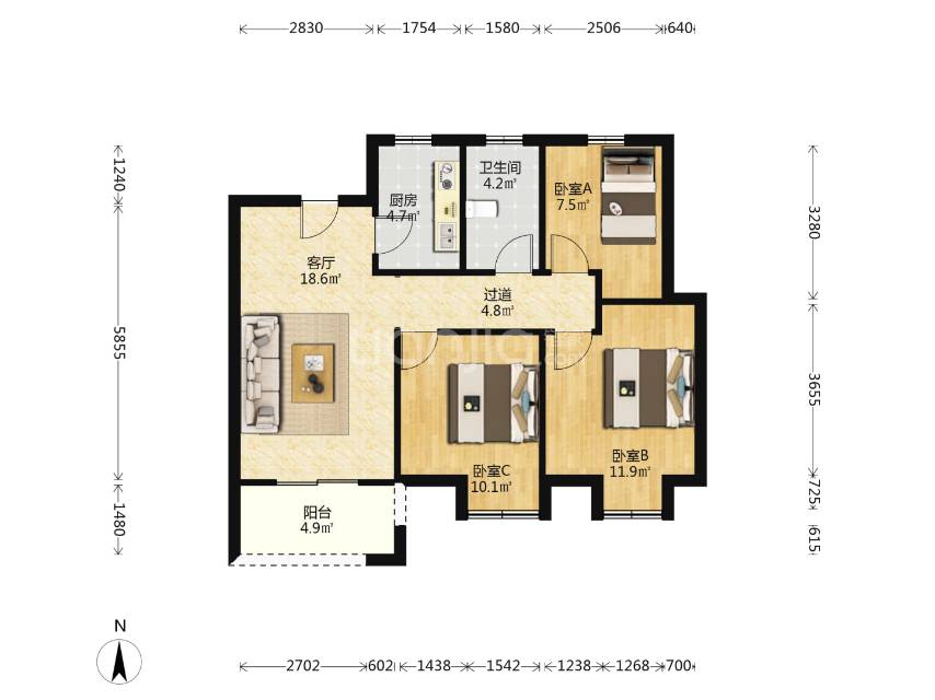 河滨景苑2-2 91.33平方179万毛坯特价 二手房