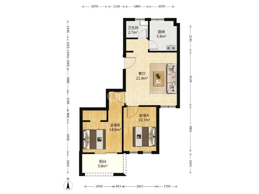 丽象佳苑，2室2厅1卫，100.00㎡，简装，售价185万 二手房