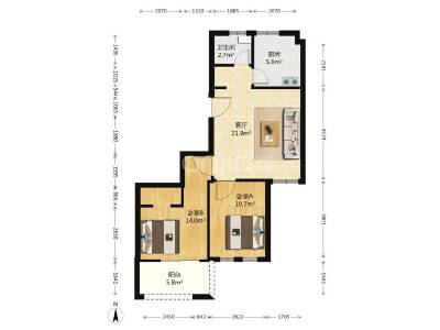 丽象佳苑，2室2厅1卫，100.00㎡，简装，售价185万
