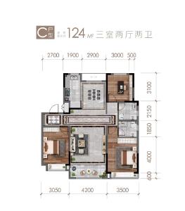 124三室两厅两卫户型